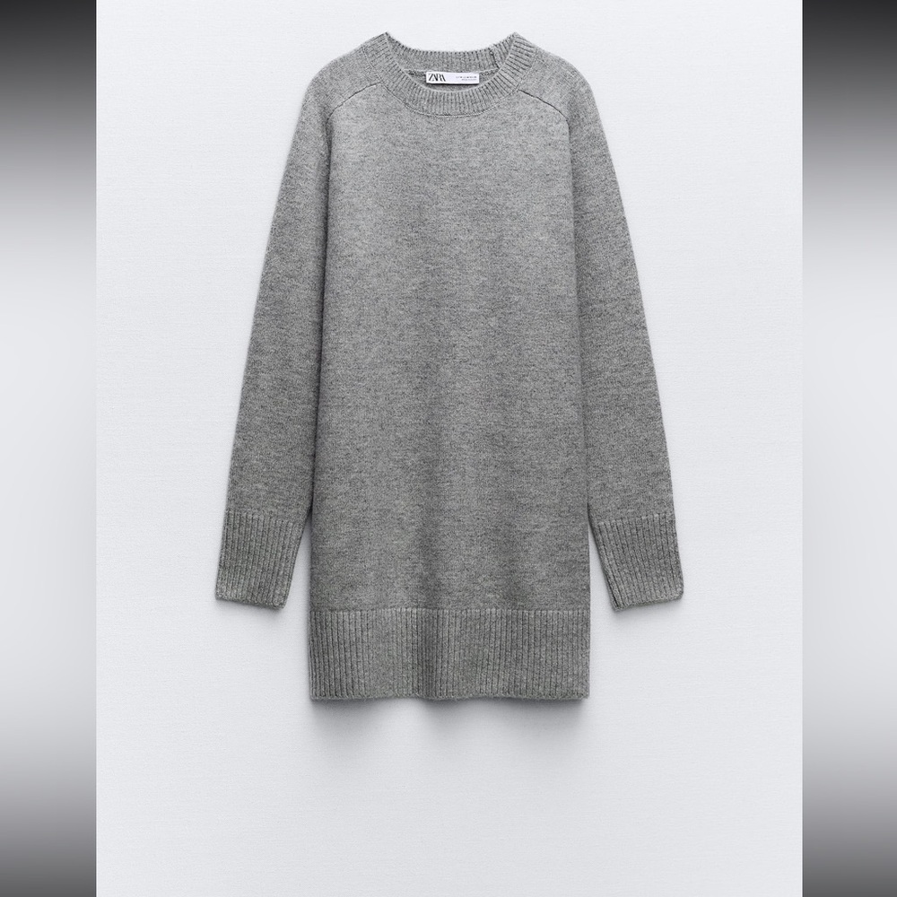 NWT Zara Grey Soft Knit Mini Dress Sz L